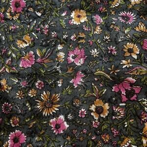 Sheer silk scarf 37" large square dark gray pink green floral delicate romantic